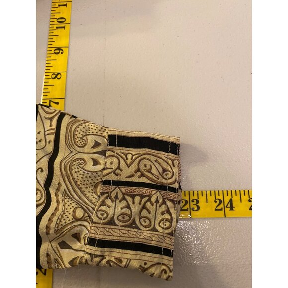 Stunt Silk Blouse Button Front Black & Tan Stripes Swirl Print Large - Picture 8 of 8